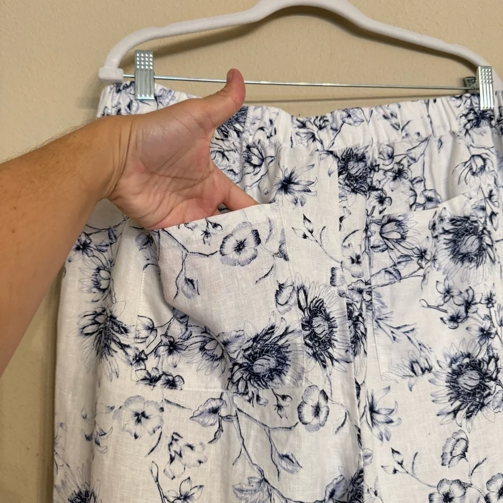 Chico’s LINEN Floral Print Straight Leg Pants White/ Blue Size 2.5 R (14/16) - Picture 8 of 13
